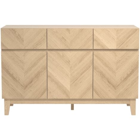 Meuble de Rangement GALANO Hanwell 3 Portes 3 Tiroirs, 79 x 39.8 x 76.5 cm, Style Moderne, Couleur Chêne d'Oslo