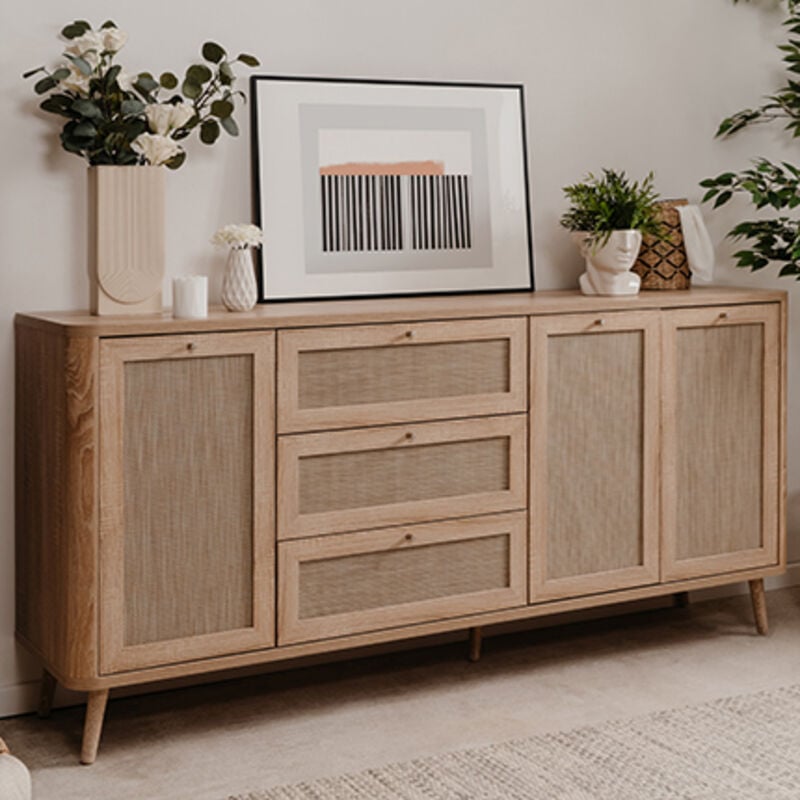 Buffet 3 tiroirs 3 portes effet rotin Kuta