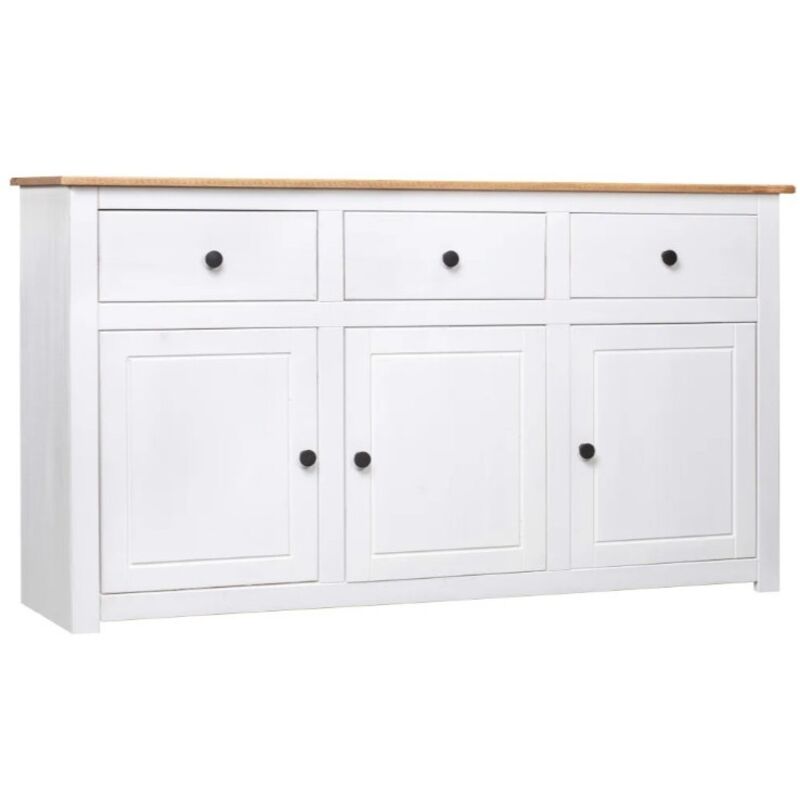Buffet 3 portes 3 tiroirs pin massif blanc et clair Iris Buffet 3 portes 3 tiroirs pin massif blanc et clair Iris