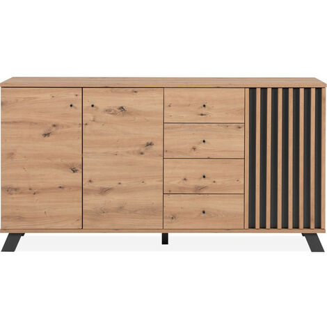Buffet 3 portes 4 tiroirs effet chêne 160 cm - Flavia