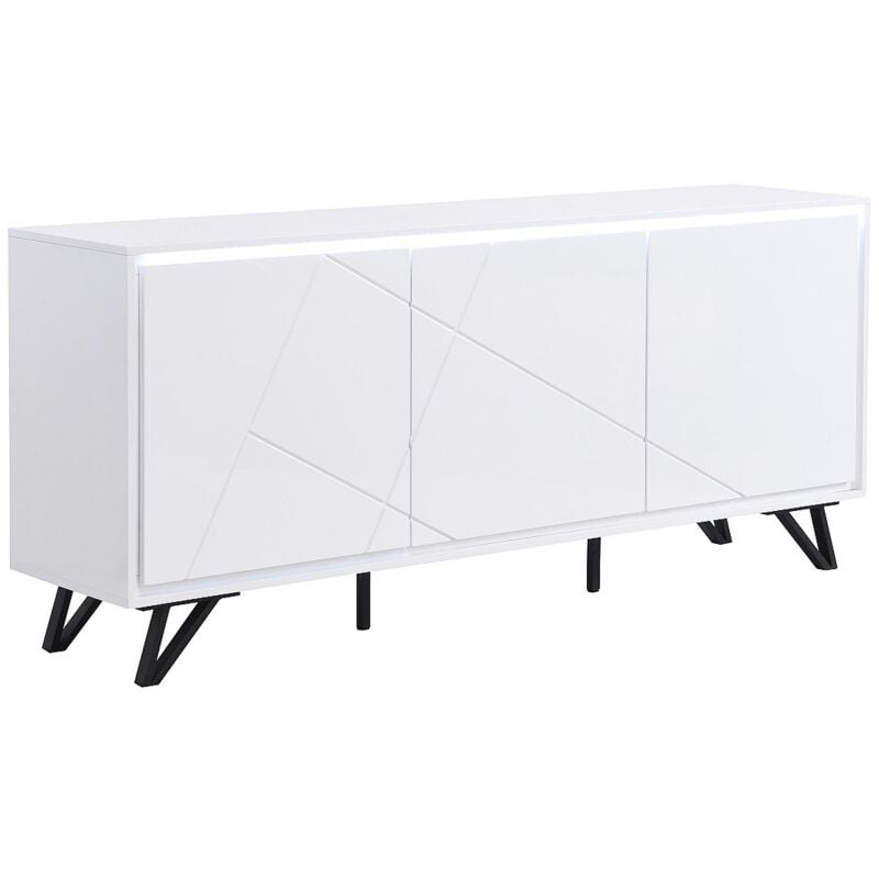Vente-unique - Buffet 3 portes avec LEDs en mdf - Blanc laqué - saliano