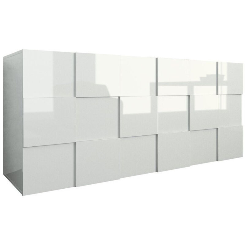 Les Tendances – Buffet blanc brillant en mélamine 180x42x84 cm – Design effet damier – 3 portes réversibles – Made in Italy Les Tendances – Buffet blanc brillant en mélamine 180x42x84 cm – Design effet damier – 3 portes réversibles – Made in Italy