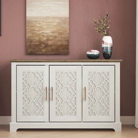 Buffet 3 portes , Buffet Multifonctionnel, Commode, meuble TV GALANO Enfield , 116.1cm L X 39.8cm W X 74.4cm H  – Couleur Nouveau Blanc