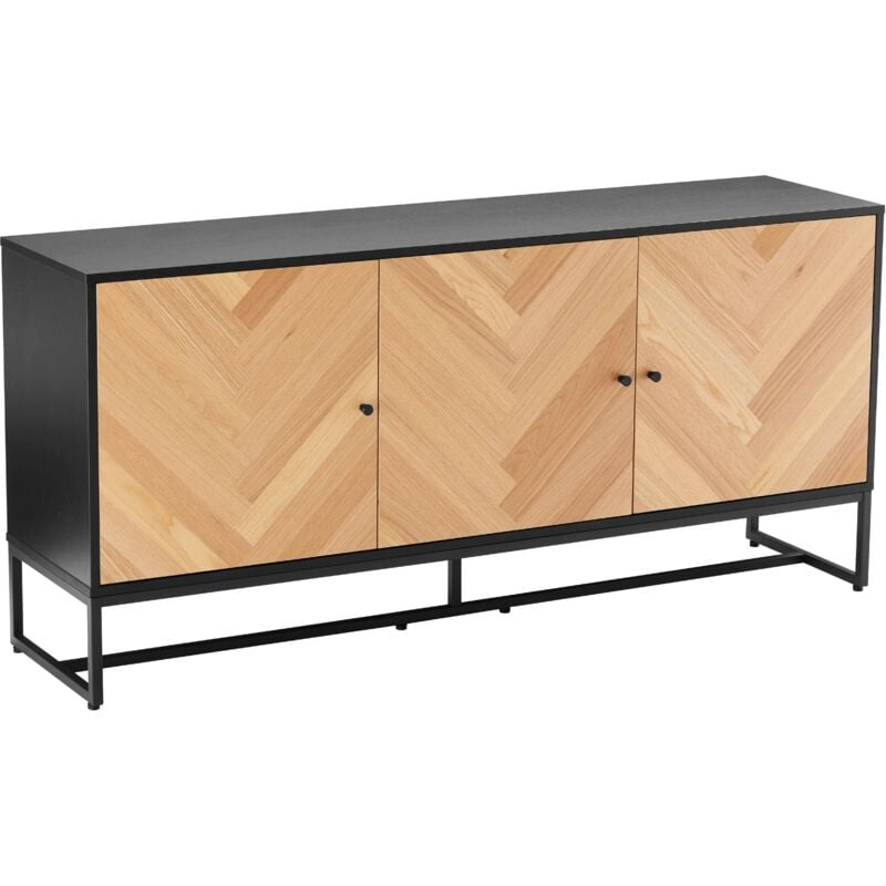 Oviala - Buffet 3 portes décor mélaminé 160 cm chêne et noir