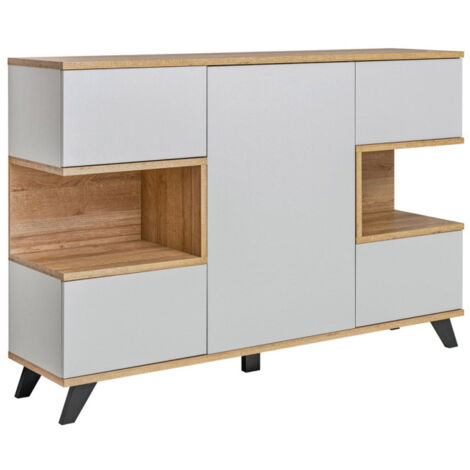 Buffet 3 Portes Design "Bogota" 160cm Gris & Naturel