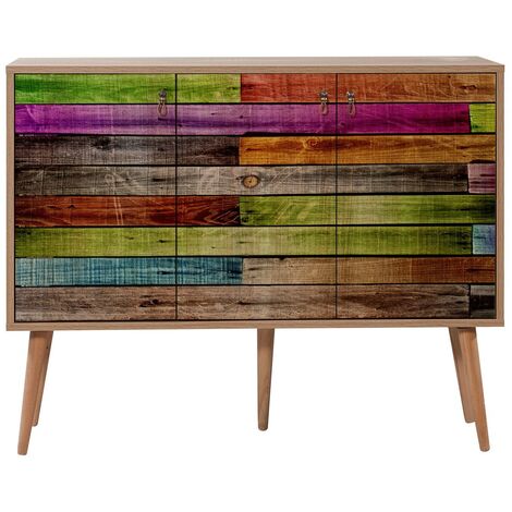 Buffet 3 portes en bois clair et multicouleurs Kiza 726