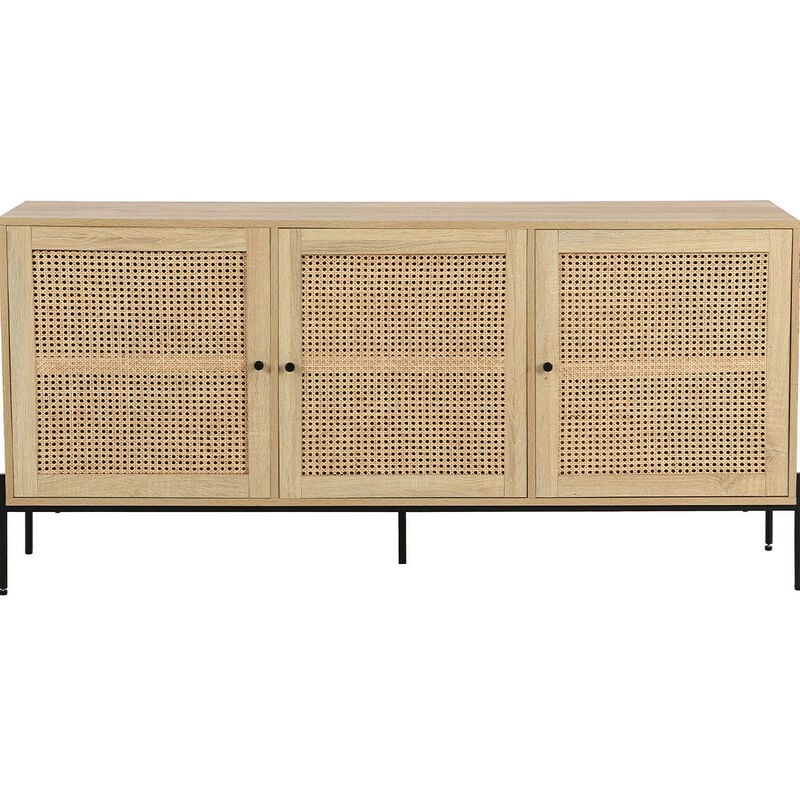 Homifab - Buffet 3 portes en cannage naturel et effet chêne 160 cm - Iris