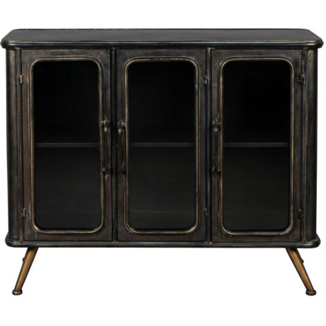 Buffet 3 portes métal noir vieilli 100x37x80 cm – Armoire avec étagère fixe – Fermeture magnétique – Rangement sécurisé – Dutchbone