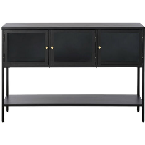 Buffet 3 portes en verre trempé et métal L132cm - Noir - ADARE