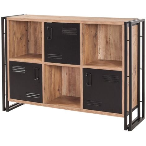Buffet 3 portes et 3 compartiments Broron Métal Noir et Bois Pin foncé - Bois / Noir