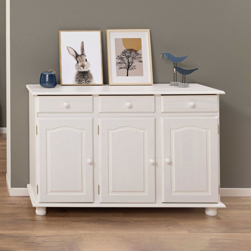 Inter Link - Buffet 3 portes et 3 tiroirs en pin massif blanc - risoul