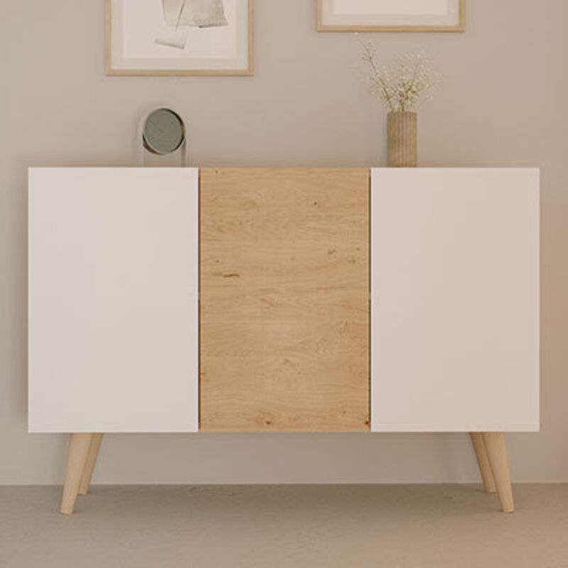 Les Tendances - Buffet 3 portes 120x39,9x95,5 cm blanc et chêne - cisko Les Tendances - Buffet 3 portes 120x39,9x95,5 cm blanc et chêne - cisko