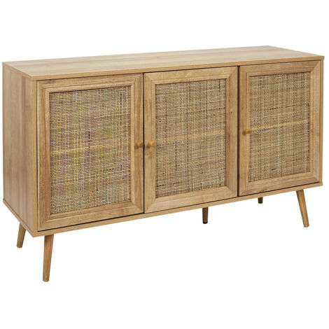 Buffet 3 portes rotin et bois 115 cm Bali - Naturel clair - Naturel