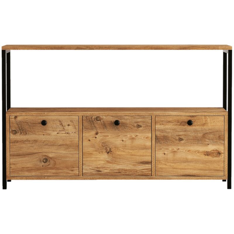 Fero - Buffet 3 portes style industriel bois/noir