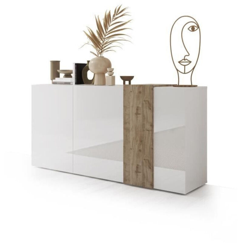 Buffet 3 portes AUCUNE VENEZIA3PBLCH laqué blanc brillant chêne de Cadiz