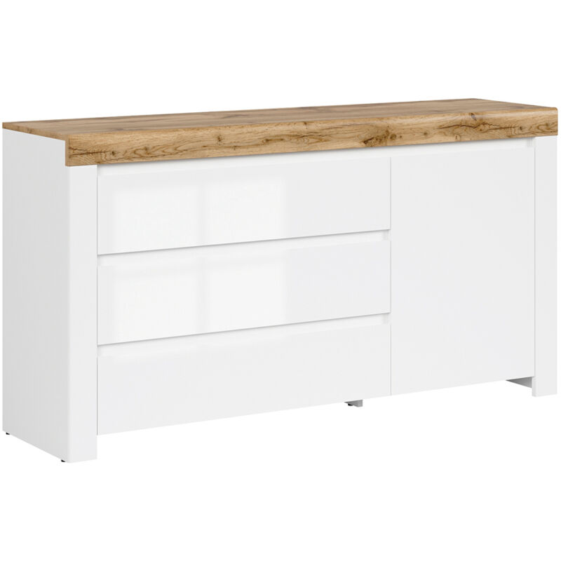 Petits-meubles - Buffet 3 tiroirs 1 porte Hella Blanc et Bois