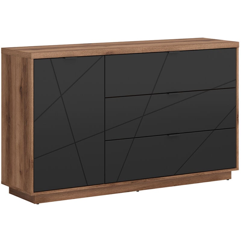 Buffet 3 tiroirs 1 porte Sven Noir et Bois