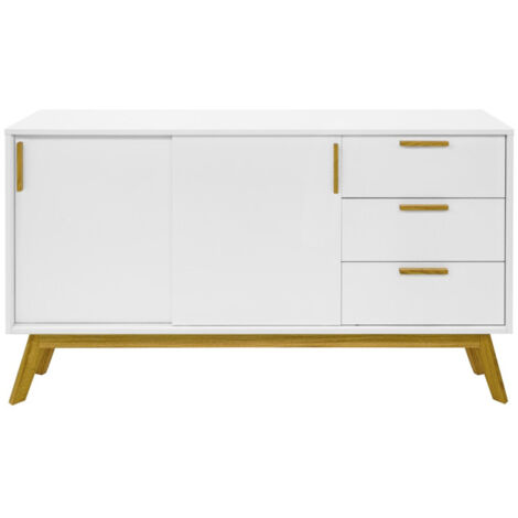 Buffet 3 Tiroirs & 2 Portes "Kensal" 149cm Chêne & Blanc