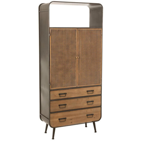 Buffet 3 Tiroirs en Bois "Hulta" 180cm Naturel & Noir