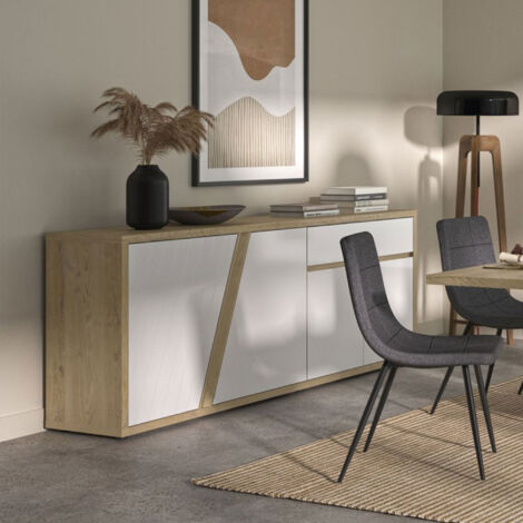 Buffet 4 portes 1 tiroir 213x45x87 cm effet chêne et blanc - JAKSO