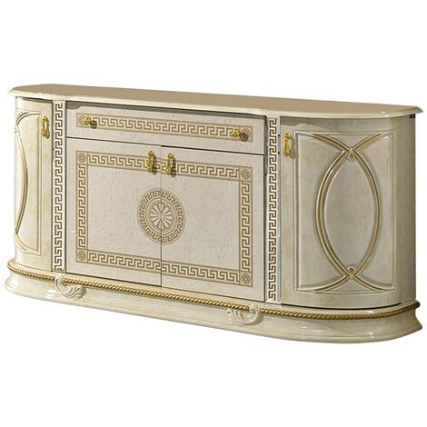 Buffet 4 portes 1 tiroir bois vernis laqué brillant beige et doré Venus 163cm