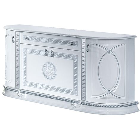 Buffet 4 portes 1 tiroir bois vernis laqué brillant blanc et gris Venus 163cm