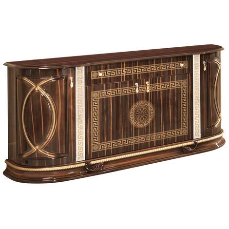 Buffet 4 portes 1 tiroir bois vernis laqué brillant marron et doré Venus 163cm