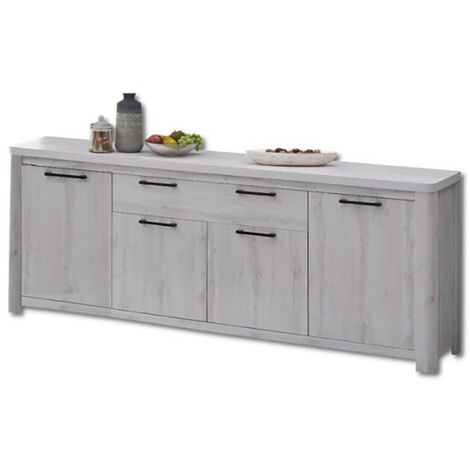 Buffet 4 portes 1 tiroir – Dimensions L. 220 x l. 45 x H. 89 cm – Panneaux de particules – Poignées noires élégantes