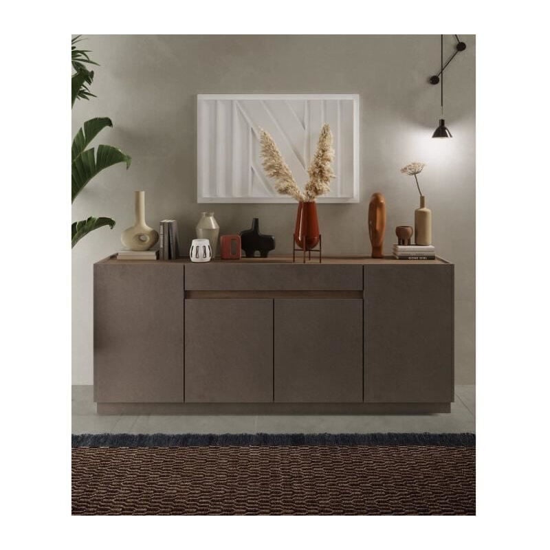 Calicosy - Buffet haut firenze - Bronze et Chene Mercure - 4 portes + 1 tiroir - Style contemporain/design