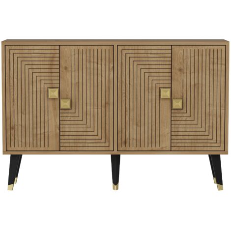 Buffet 4 portes 120x30x80 cm décor chêne et noir