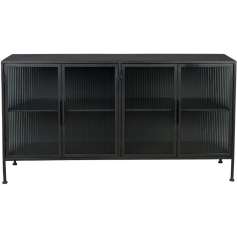 Buffet 4 portes 150x35x80 cm en verre nervuré et métal