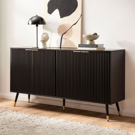 Buffet 4 portes 150x39x81 cm noir et doré - FREDZA