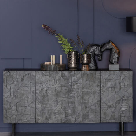 Buffet 4 portes 160x40x83 cm en bois de manguier et métal noir