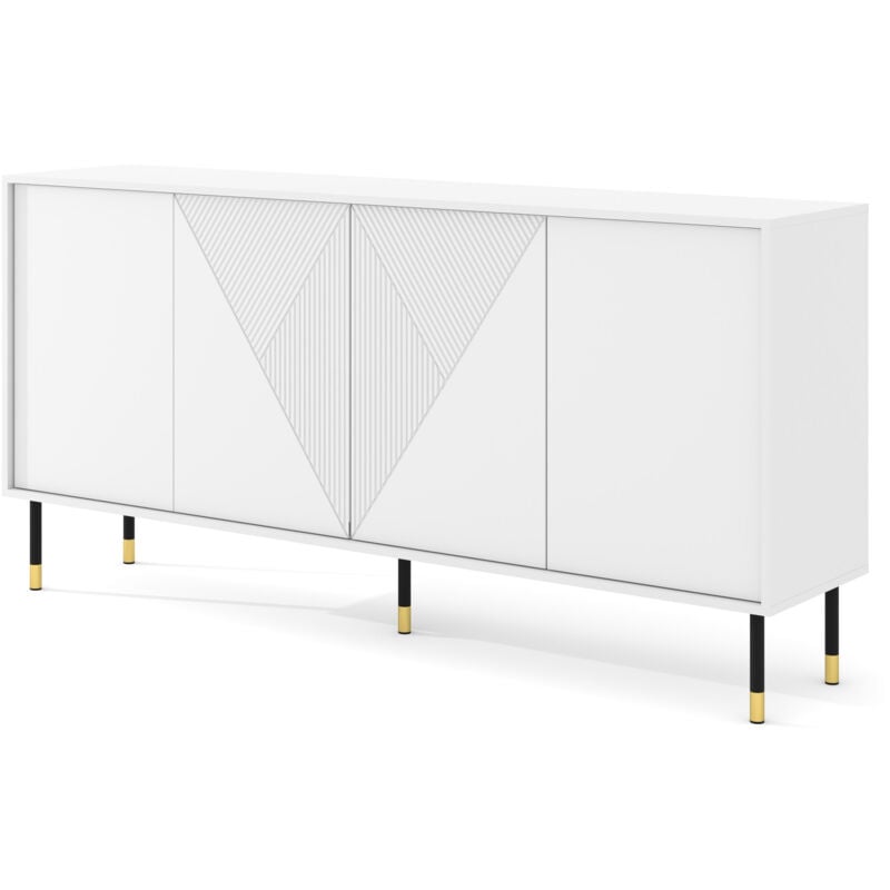 Commode woody 180 cm 4D fraisée blanc mat