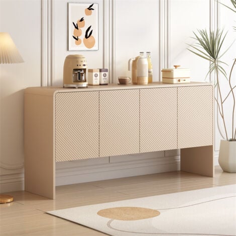 Buffet 4 portes, avec dispositif anti-recul, pour le salon et l'entrée, 152.5x40x76.5cm, crème d'abricot