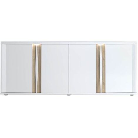 Buffet 4 portes avec éclairage LED intégré – Dimensions 200,5x57x87 cm – Panneaux de particules chêne et blanc laqué – Style scandinave – Sciae