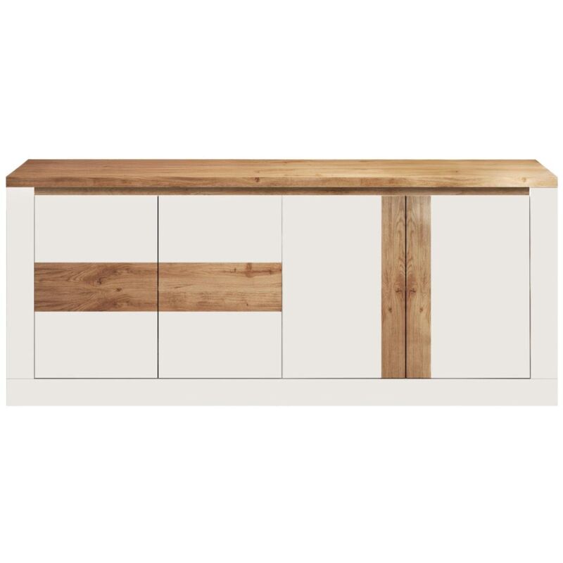 Vente-unique - Buffet 4 portes avec LEDs - Blanc laqué et naturel - ladenya