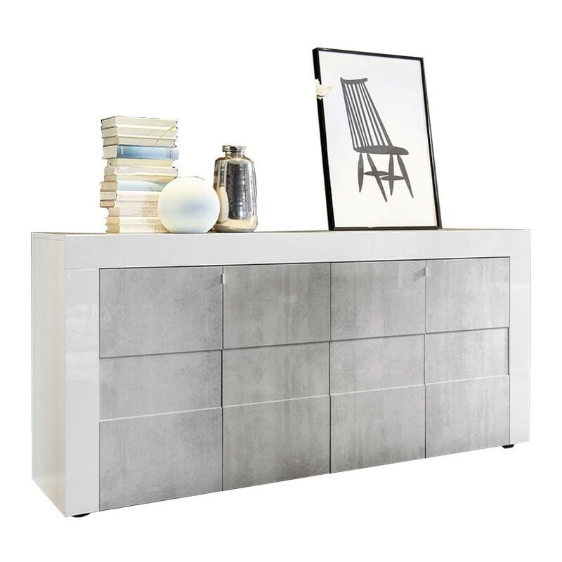 Iperbriko - Armoire grise à 4 portes et structure blanche 181x42xh.84 cm.