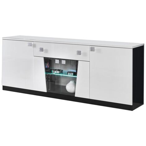 Buffet 4 portes bois blanc et noir vernis laqué brillant Bilia 190cm