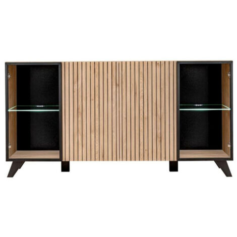 Buffet 4 Portes Design "Liam" 160cm Naturel & Noir