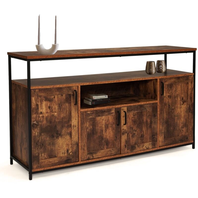 Buffet 4 portes 140 cm dayton avec niche effet vieilli design industriel