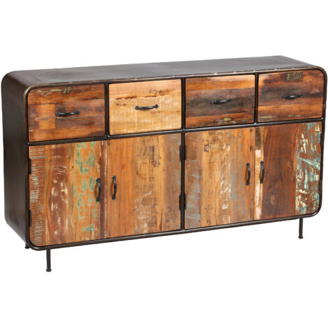 Buffet 4 portes et 4 tiroirs 160x40x90 cm en bois recyclé et métal - HUNTER