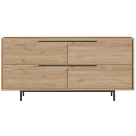 Buffet 4 portes finition bois et métal noir 160x75cm ABEY