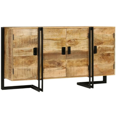 Buffet 4 portes manguier massif clair et métal noir Stracco