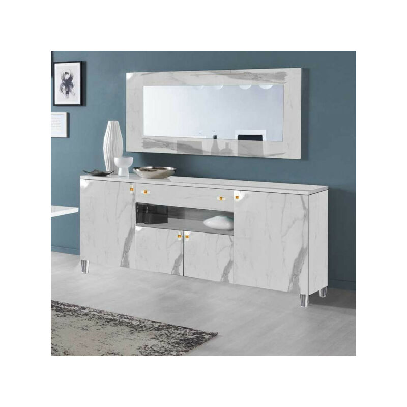 Buffet 4 portes marbre blanc brillant - carrare - l 190 x l 47 x h 81 cm
