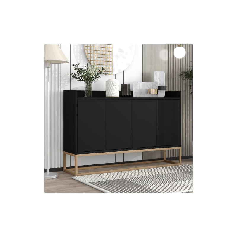 Buffet 4 portes sans poignée - pour salle à manger salon cuisine - contemporain- bois + métal- noir