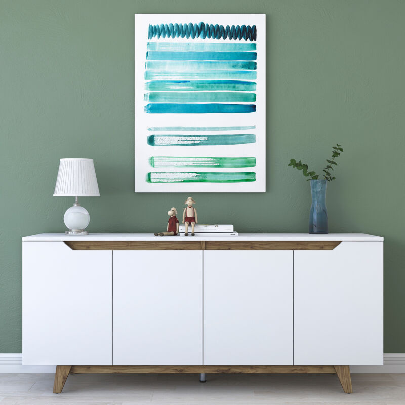 Console en Blanc et Noyer - 180x78,6 cm, Profondeur 45 cm, Étagères Multiples, Peut Être Fixée au Mur, Design Moderne