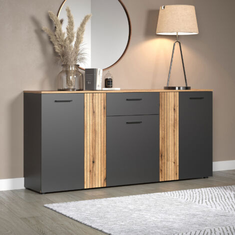 Buffet 5 portes 1 tiroir 180x38x86 cm anthracite et naturel - NOCTYS