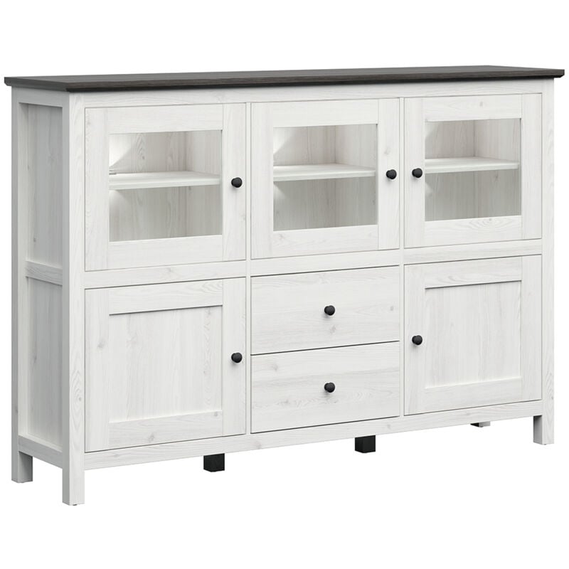 Petits-meubles - Buffet 5 portes 2 tiroirs avec led Duck Blanc et Bois foncé