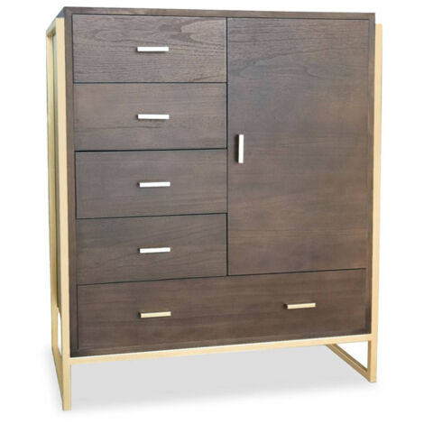 Buffet 5 Tiroirs & 1 Porte "Bynard" 112cm Marron & Or